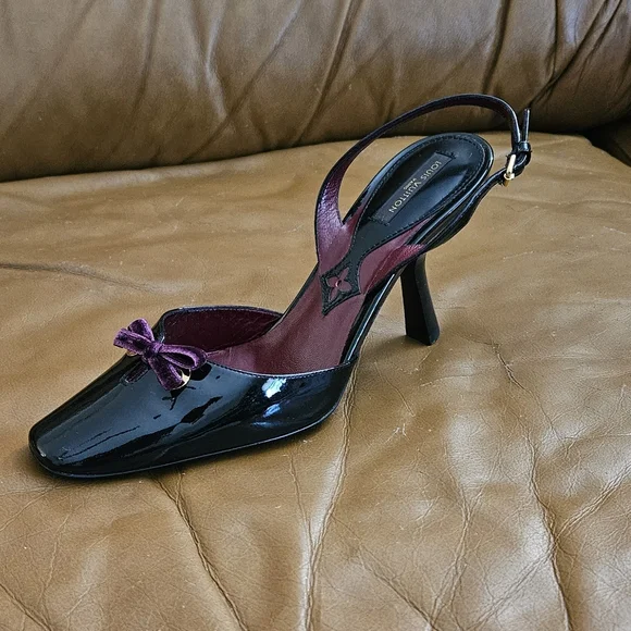 Louis Vuitton Black Patent Purple Bow Accent Heels Size 5.5 US (Fits Size 6) - Picture 4 of 14